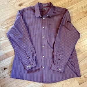 Van Heusen 2XL Men's Long Sleeve Button-Up Shirt - Red Checkered, 100% Cotton‎